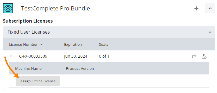 The Assign Offline License button The Assign Offline License button