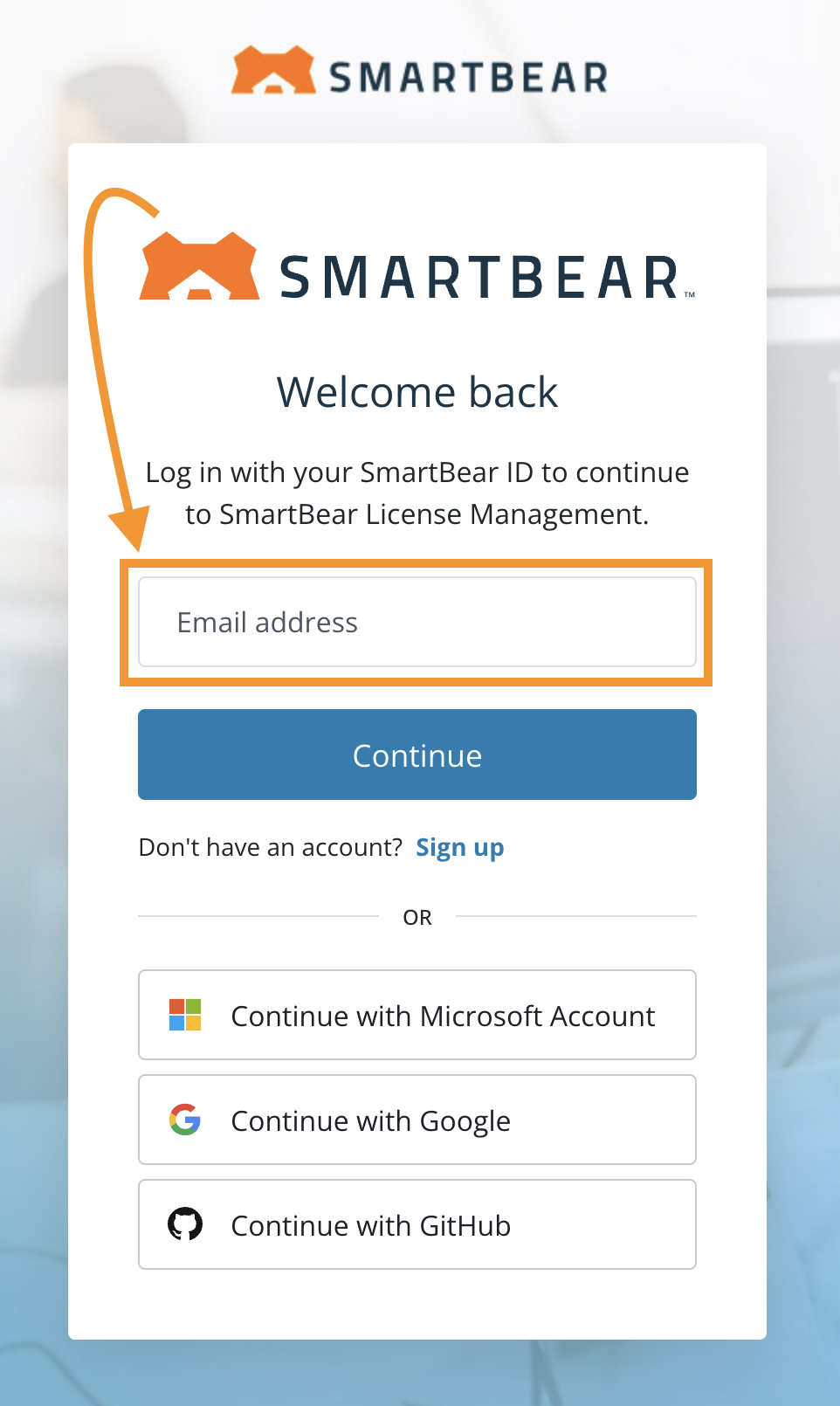 SmartBear Login Screen SmartBear Login Screen