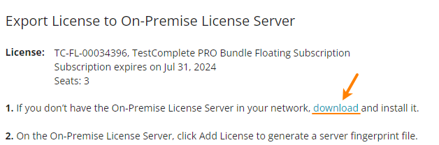 The 'Download..' link in the Export License dialog The 'Download..' link in the Export License dialog