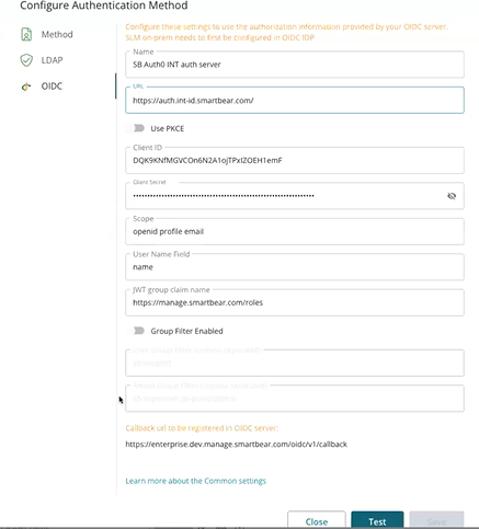 SLM Configuration Authentication Method SLM Configuration Authentication Method