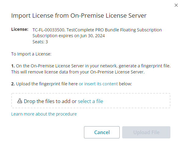 The Import License dialog The Import License dialog