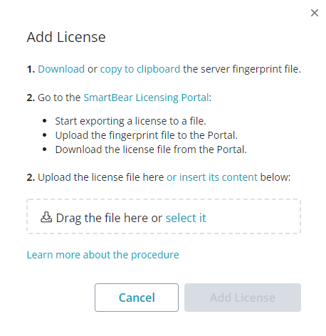 The Add License dialog The Add License dialog