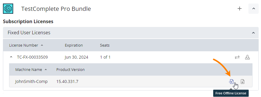 The 'Free Offline License' button The 'Free Offline License' button