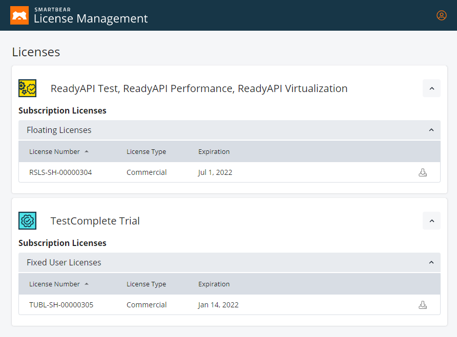License Management Screen for Users License Management Screen for Users